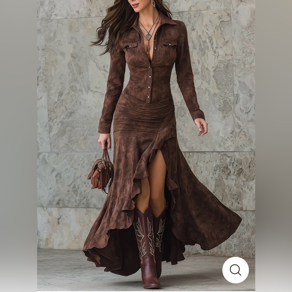 Retro Ruffle-Hem Button-Front Maxi Dress - Picture 1 of 3